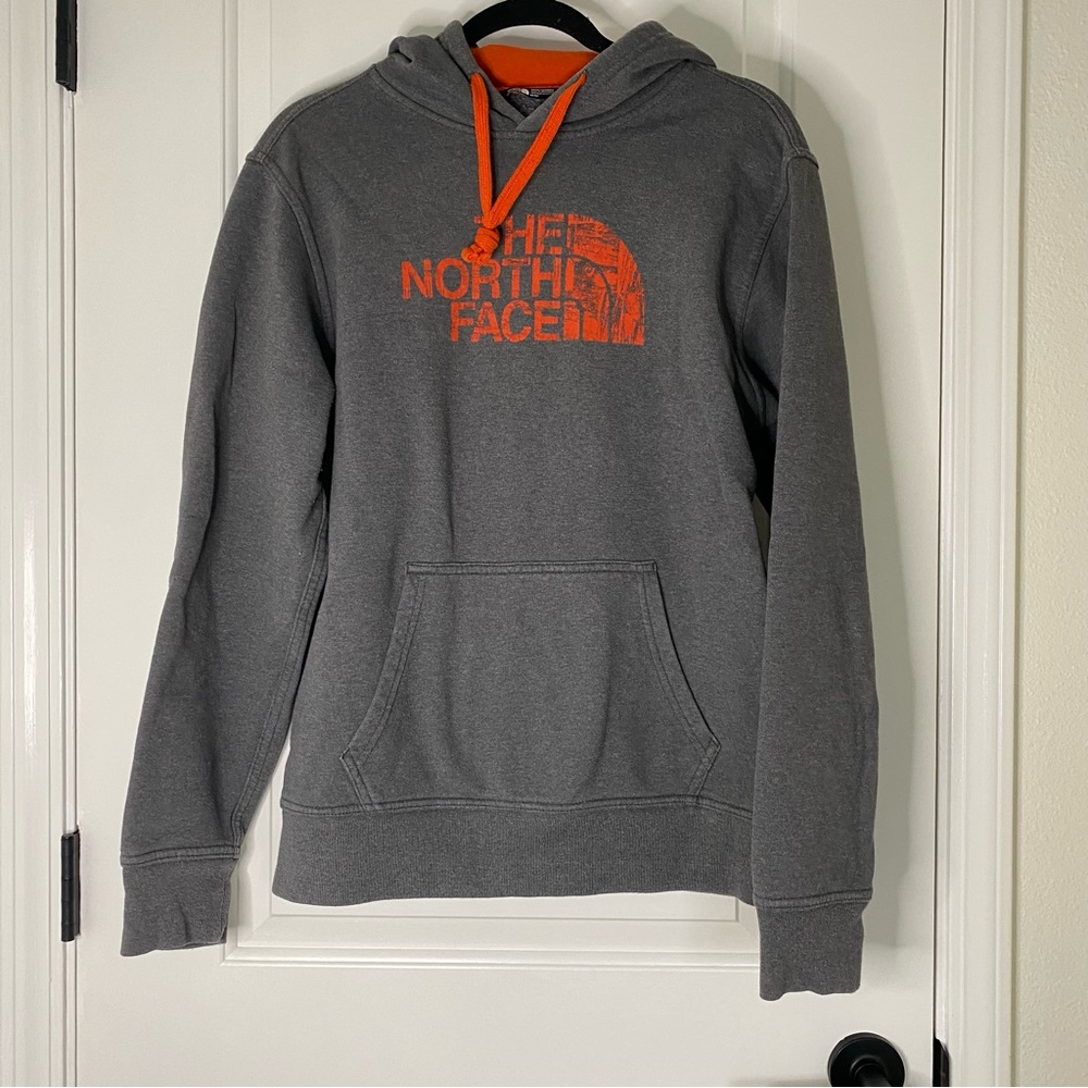 The North Face Gray Hoodie with Orange Accents
